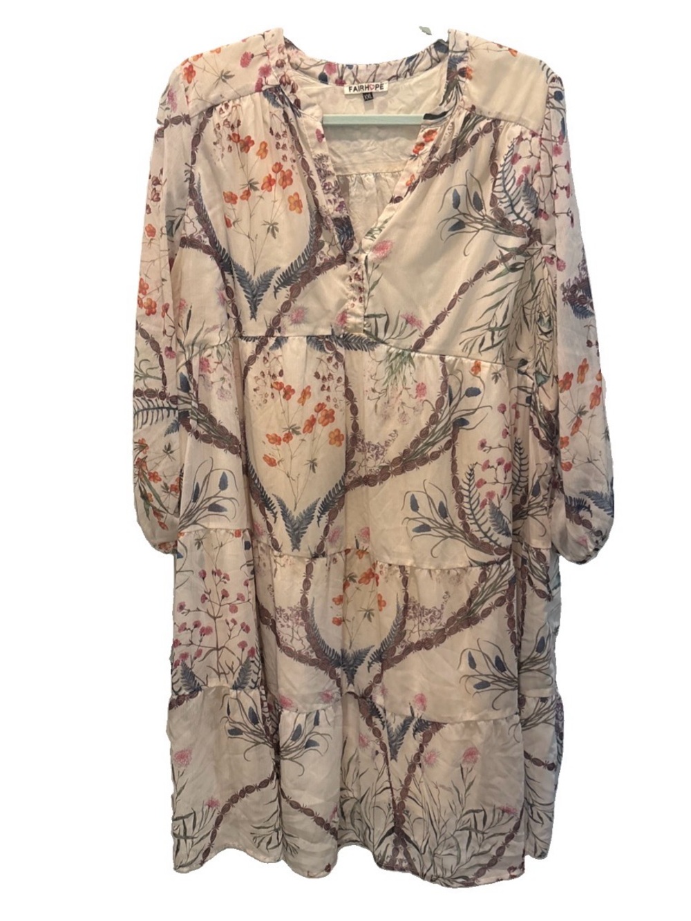 Cream Floral Tiered Midi Dress long sleeves woman’s size XXL